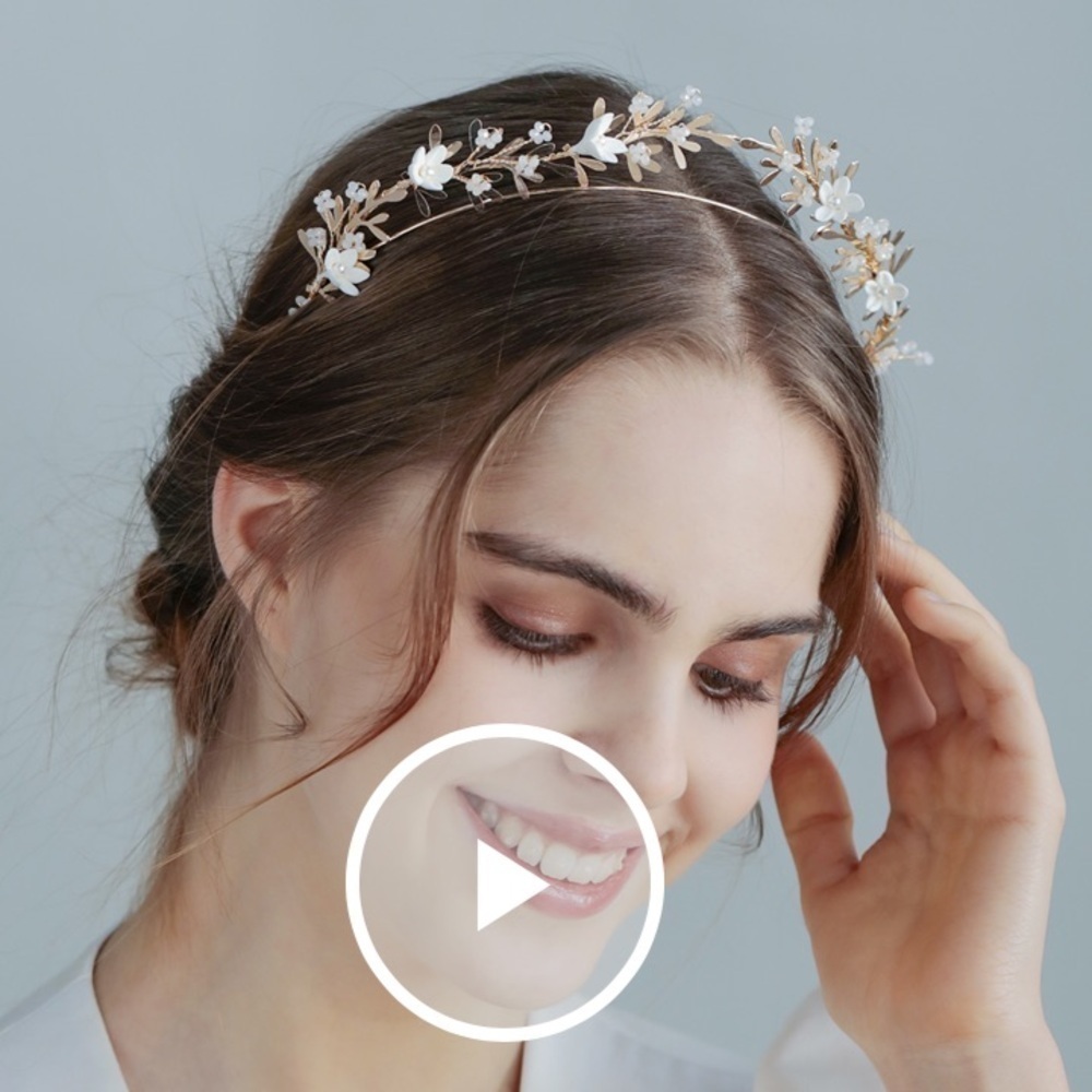 Bridal Wedding Flower Girl Hair Accessory Floral Gold Resin Headband - Picture 1 of 3